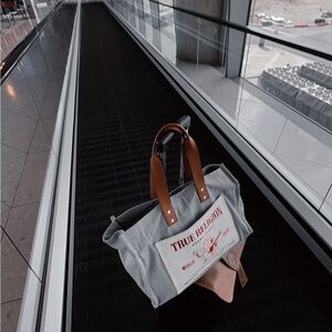 True Religion Gray Tote with Brown Accents